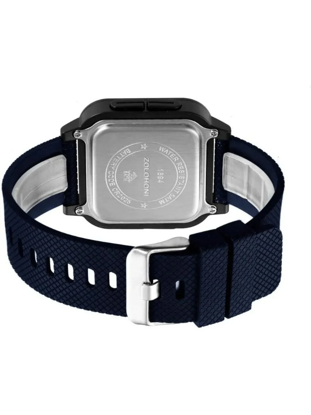Men's Blue Black Analog Quartz Stainless Steel Waterproof Square Digital Watch